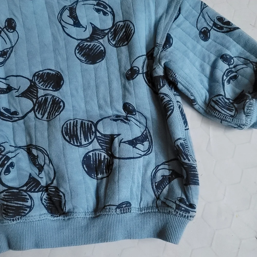 H&M Disney 6-9 M Blue Plush Quilted Mickey Mouse 2-Piece Set Sweatshirt‎ Pants